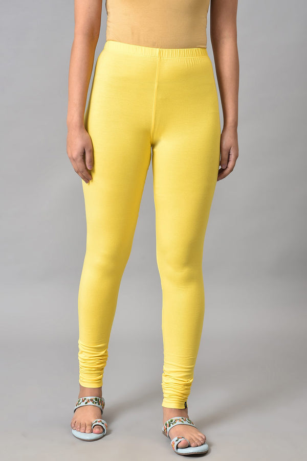 Elleven Women's Yellow Solid Skinny Fit Cotton High Waisted Churidar