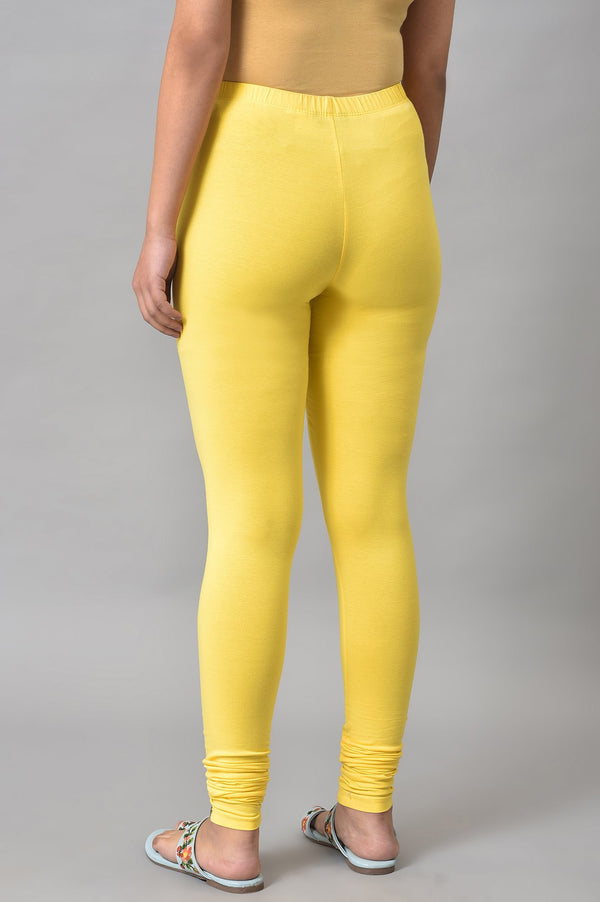 Elleven Women's Yellow Solid Skinny Fit Cotton High Waisted Churidar