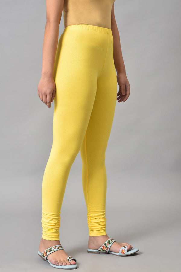 Elleven Women's Yellow Solid Skinny Fit Cotton High Waisted Churidar