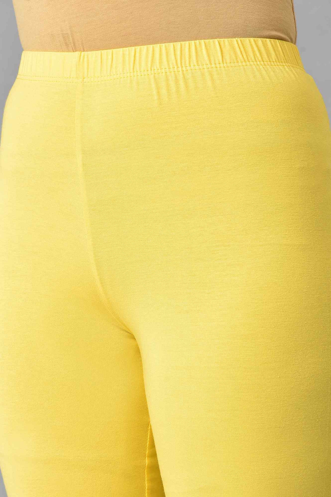 Yellow Solid Skinny Fit Cotton High Waisted Churidar