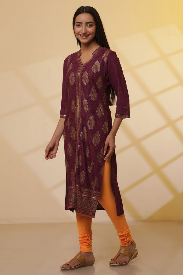 Orange Solid Skinny Fit Cotton Churidar With Elasticated Waist