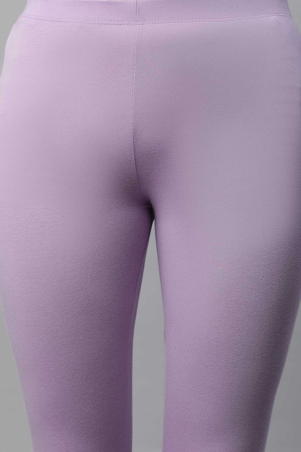 Elleven Women's Lavender Solid Skinny-fit Cotton Tights with Extra Stretch