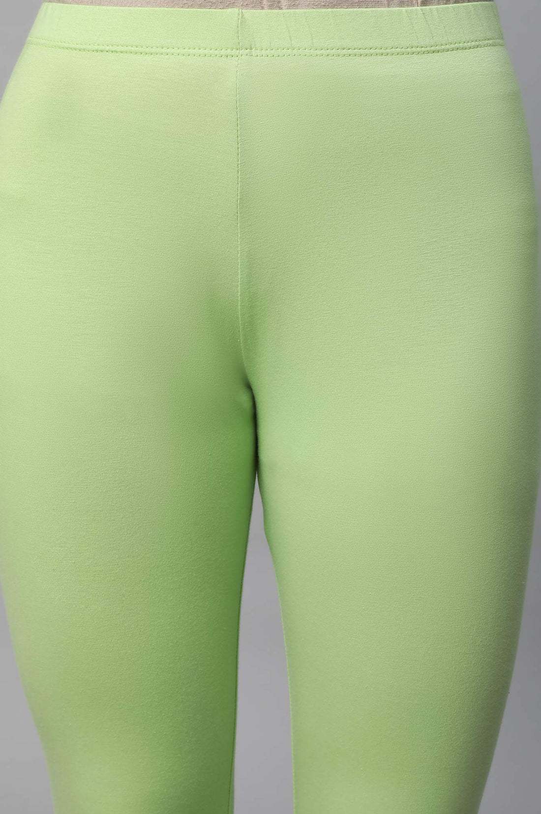 Light Green Solid Skinny Fit Cotton Tights With Elasticated Waist