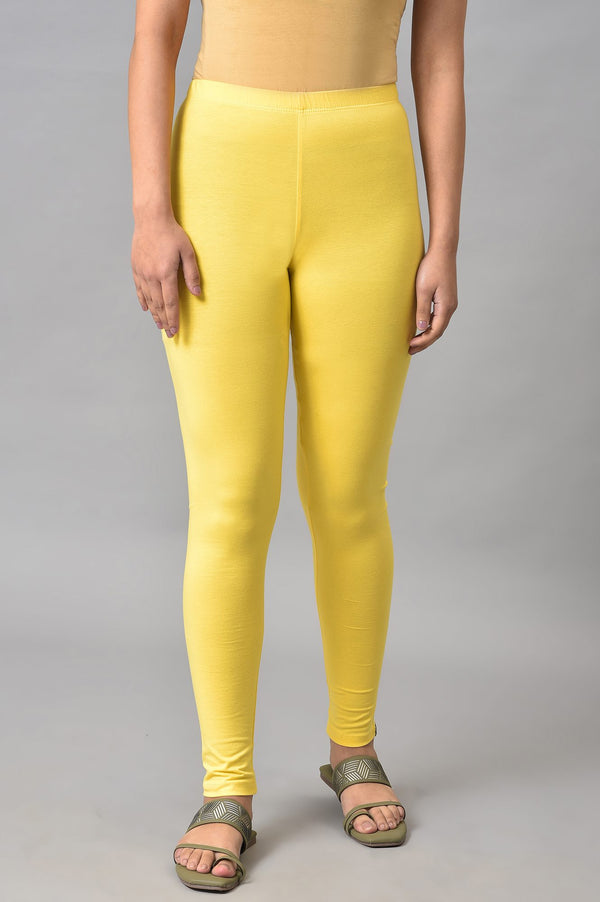 Elleven Women's Yellow Cotton Lycra Tights