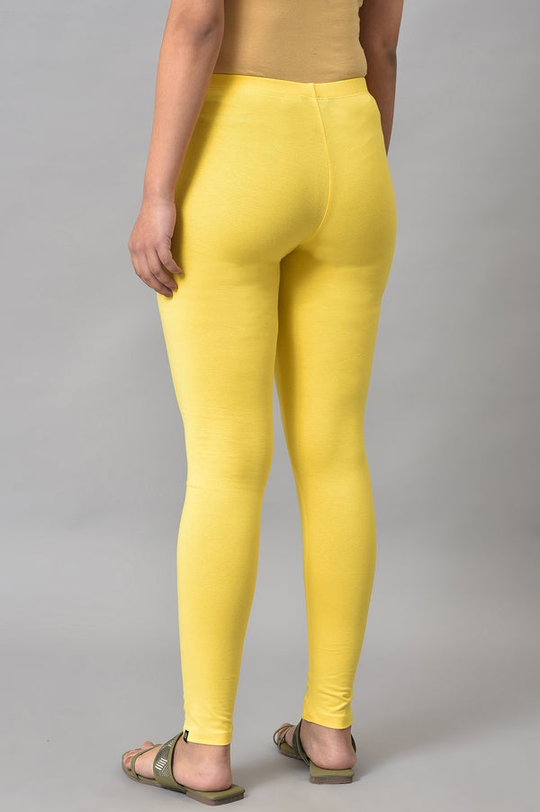 Elleven Women's Yellow Cotton Lycra Tights