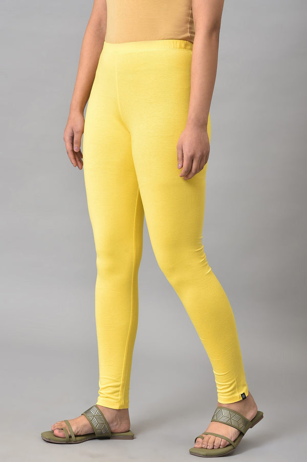 Elleven Women's Yellow Cotton Lycra Tights