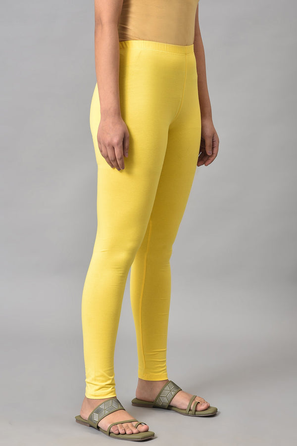 Elleven Women's Yellow Cotton Lycra Tights