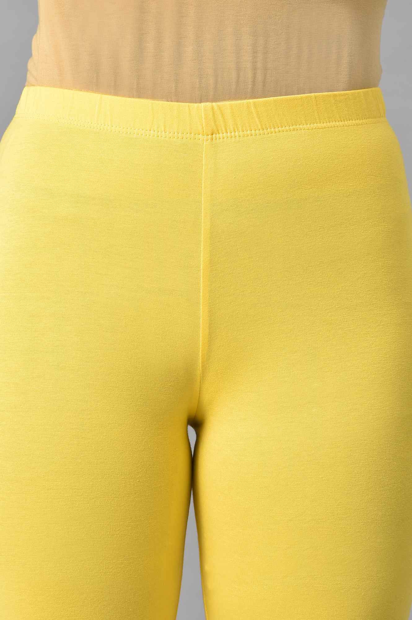 Yellow Cotton Lycra Tights