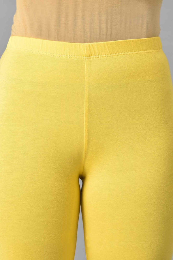 Elleven Women's Yellow Cotton Lycra Tights