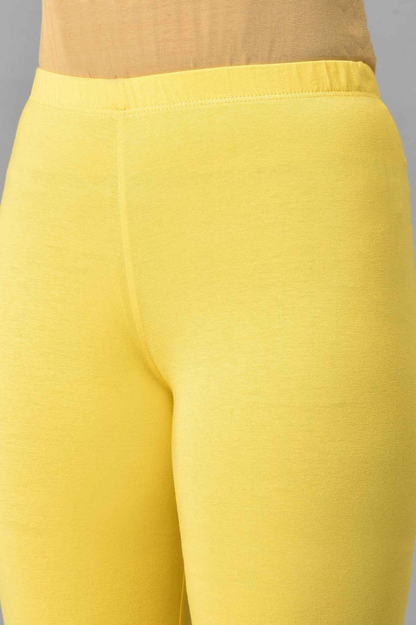 Elleven Women's Yellow Cotton Lycra Tights