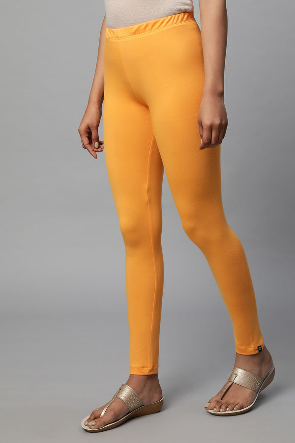 Orange Solid Skinny Fit Cotton Tights With Elasticated Waist