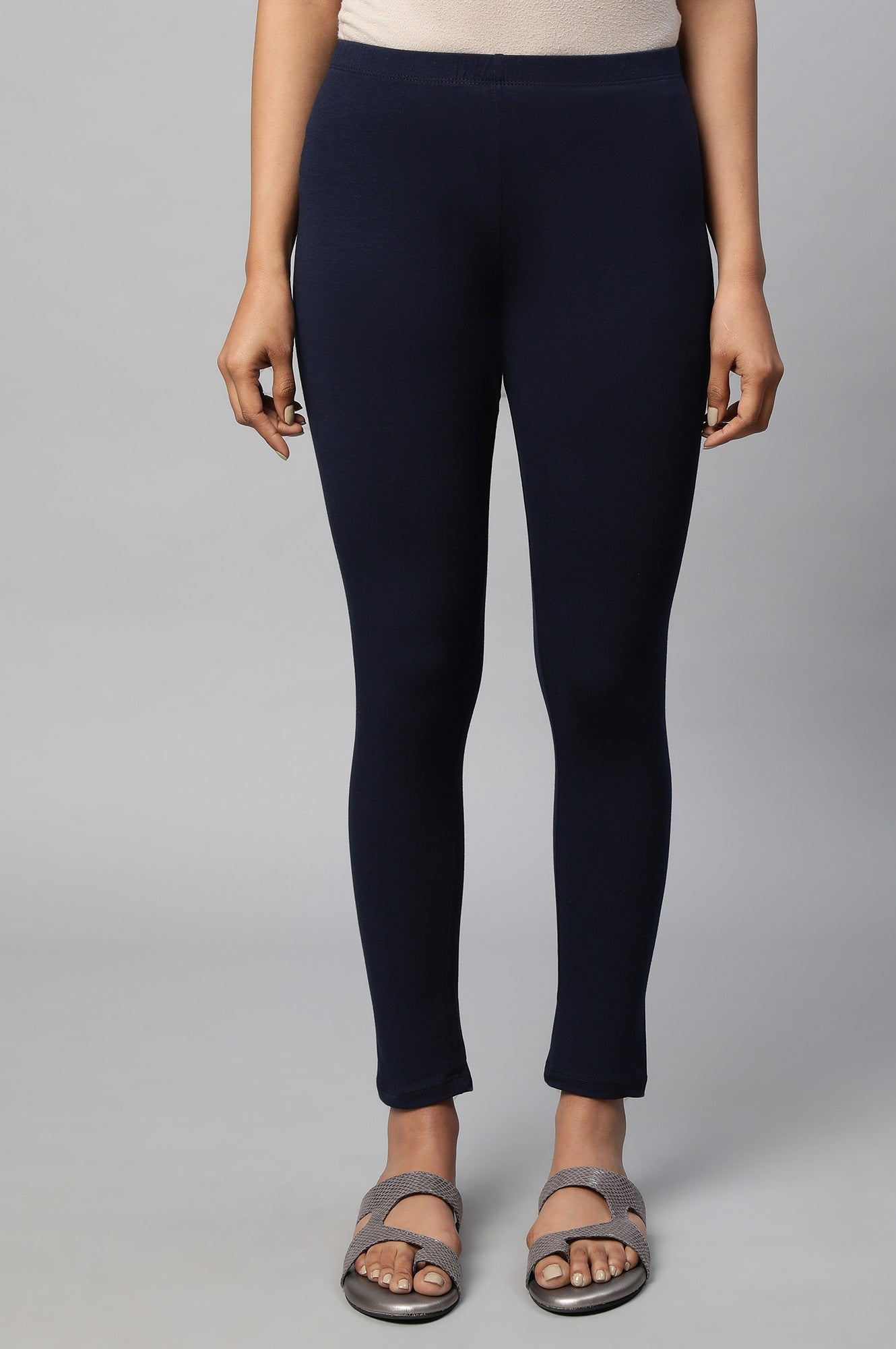 Navy Cotton Lycra Cropped Tights