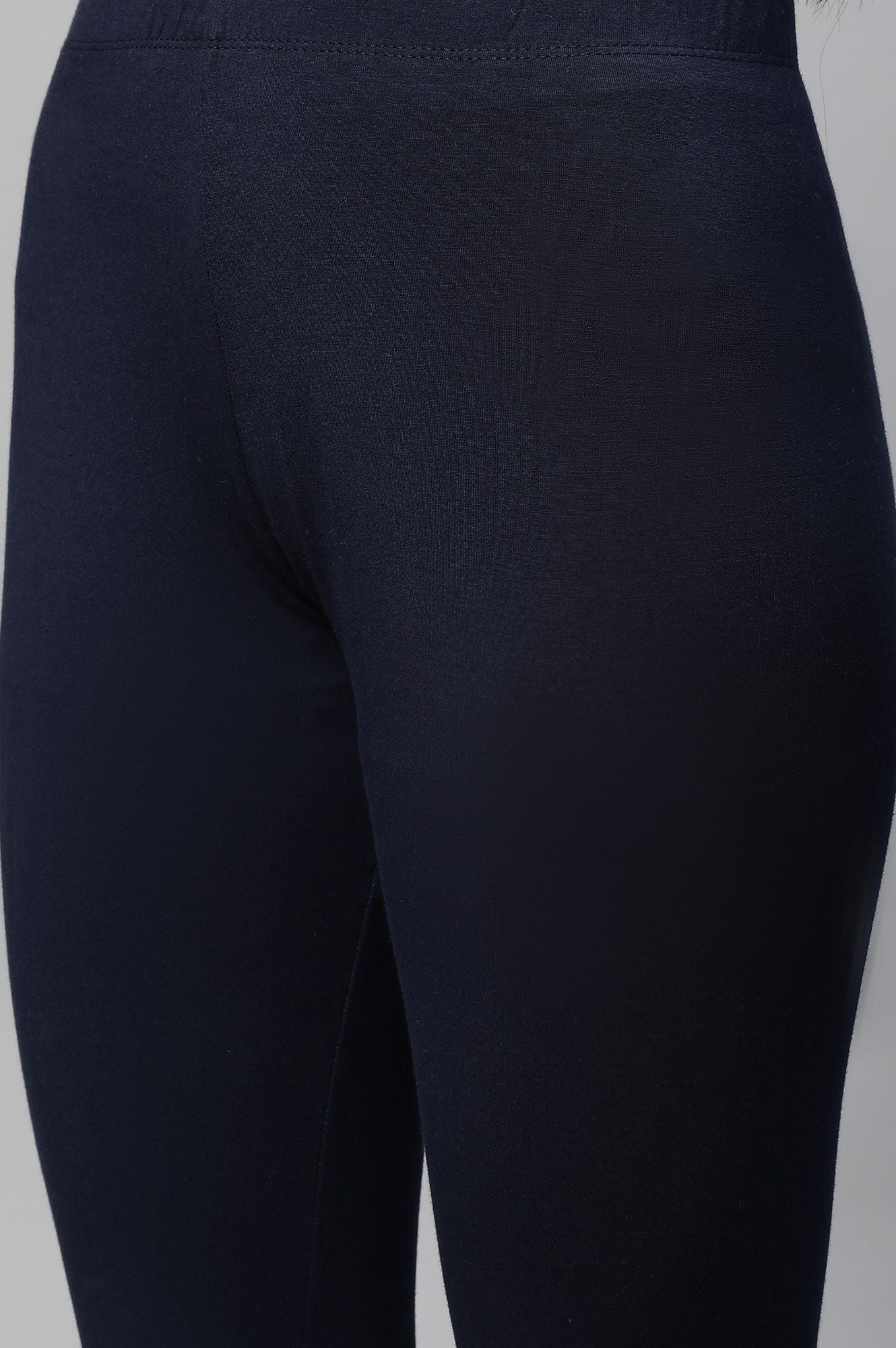 Navy Cotton Lycra Cropped Tights