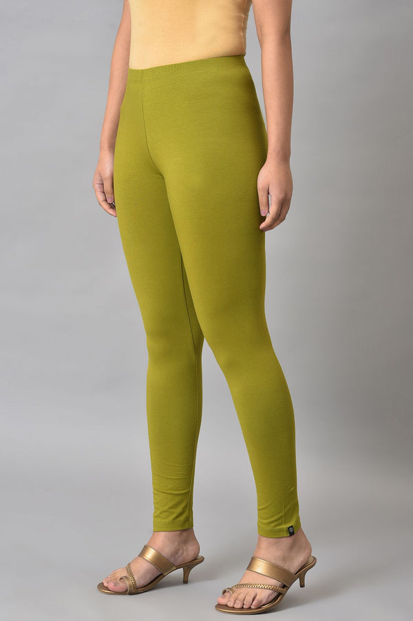 Elleven Women's Green Cotton Lycra Tights