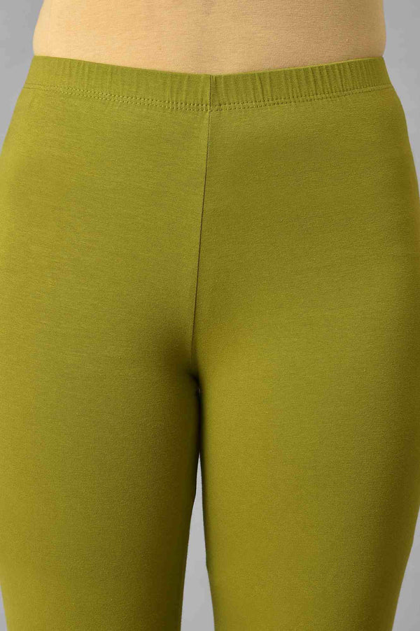 Elleven Women's Green Cotton Lycra Tights