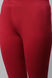 Red Cotton Lycra Cropped Tights