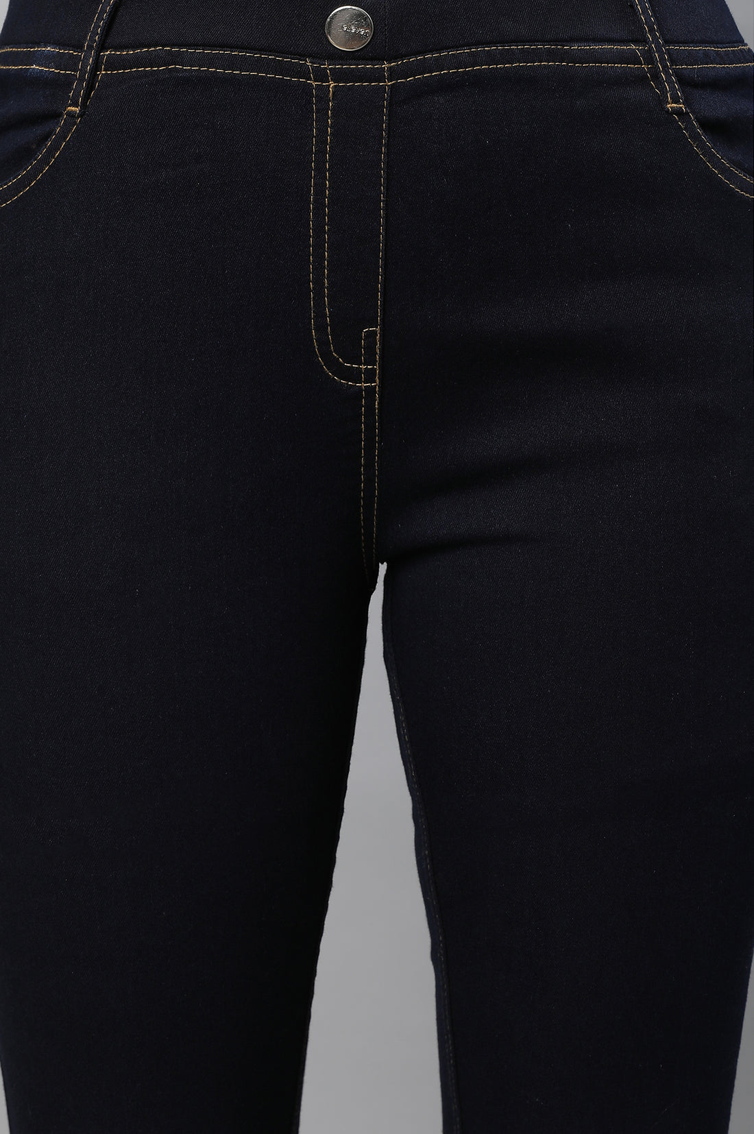 Navy Blue Solid Skinny Fit Denim Jeggings With Slip On Closure