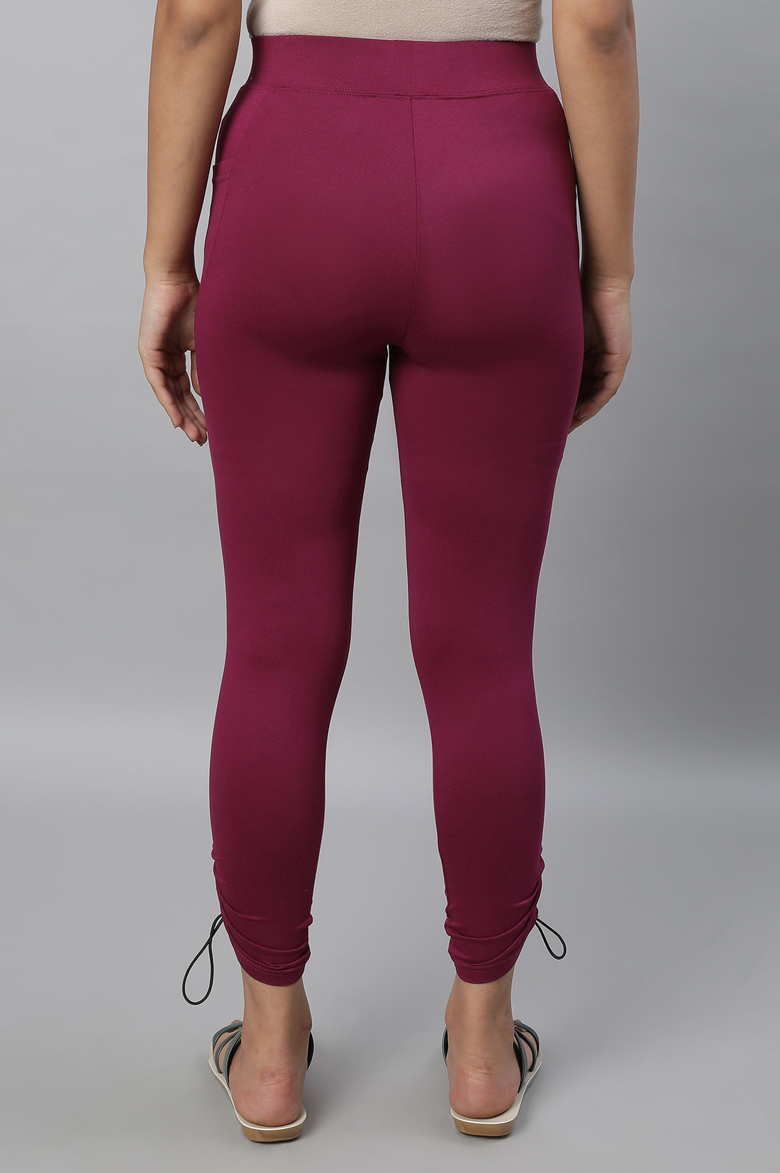 Purple Solid Skinny Fit Tights With Drawstring Detail