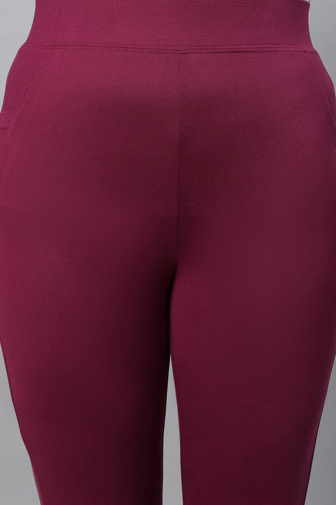Purple Solid Skinny Fit Tights With Drawstring Detail