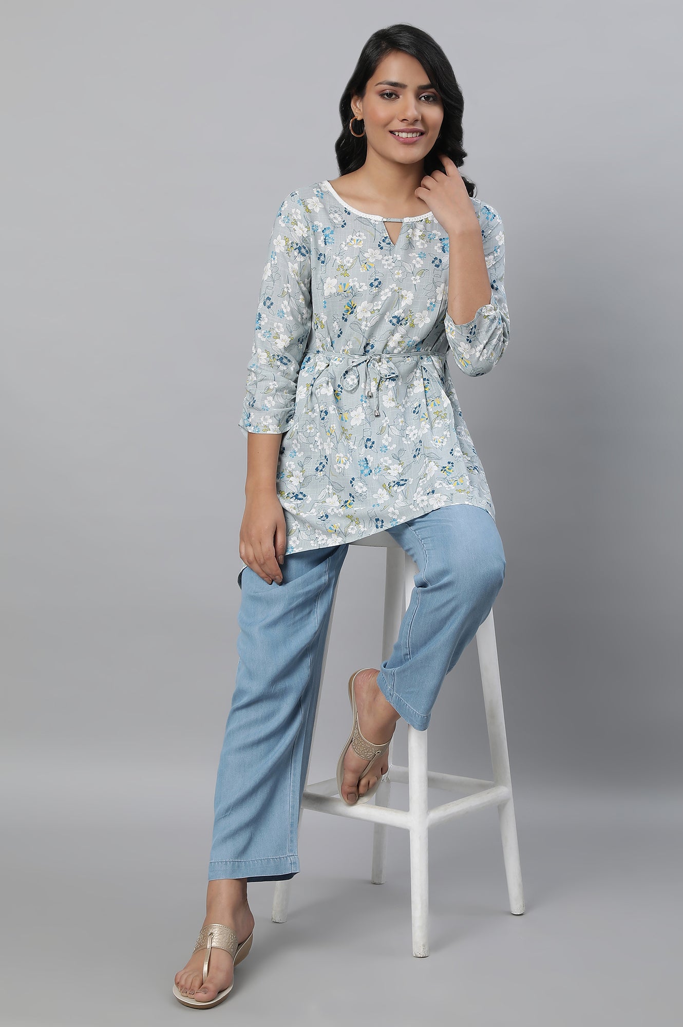 Buy Light Blue Solid Straight Fit Denim Palazzo With Pleated