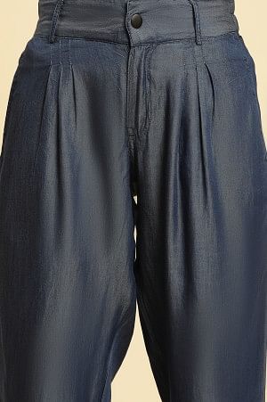 Blue Denim Tencil Pleated Parallel Pants