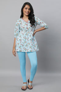 Blue Printed Yoga Tights