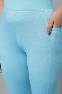 Blue Printed Yoga Tights