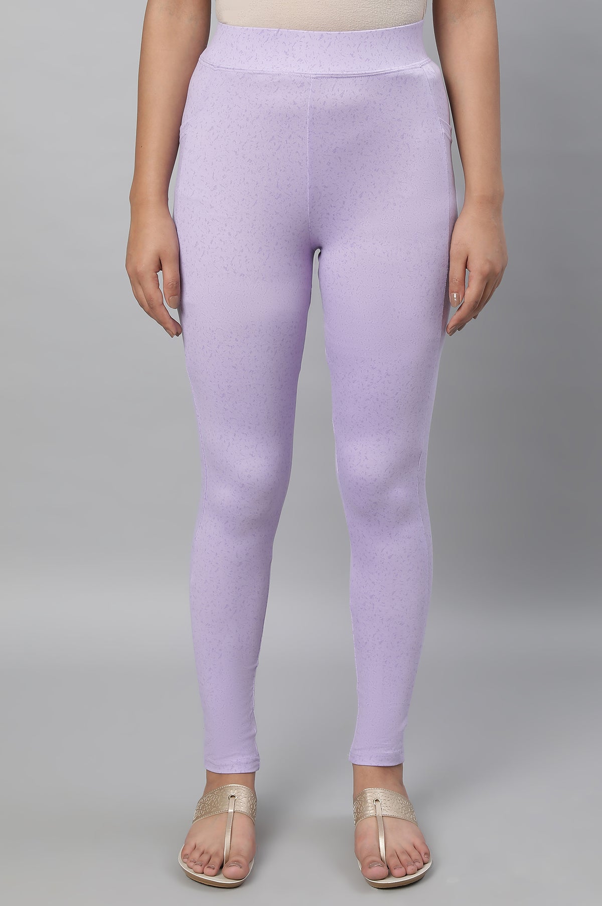 Elleven Women's Purple Printed Skinny Fit Yoga Tights With Elasticated Waistband - S