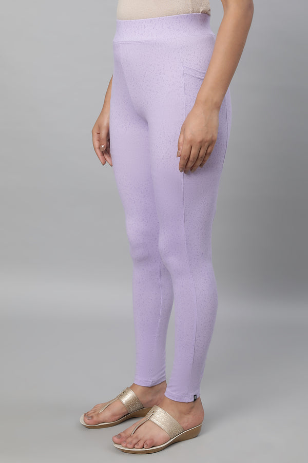Purple Printed Skinny Fit Yoga Tights With Elasticated Waistband