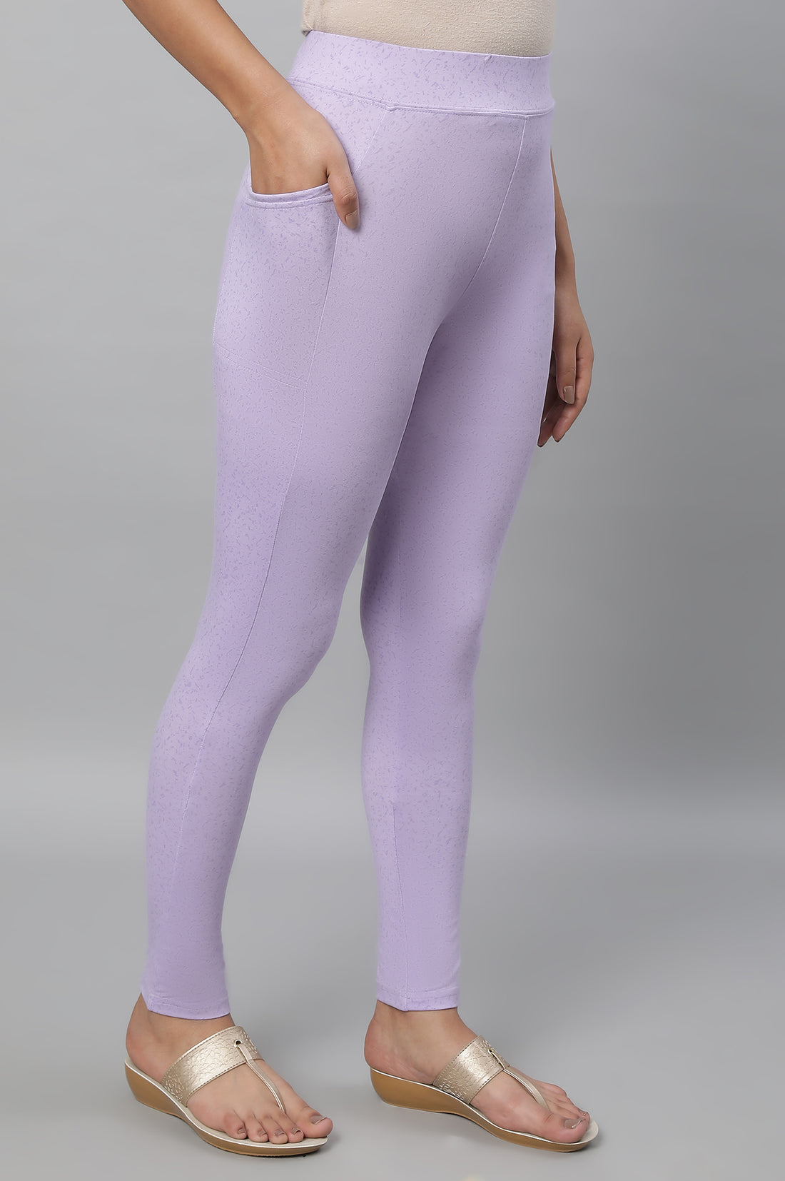 Purple Printed Skinny Fit Yoga Tights With Elasticated Waistband