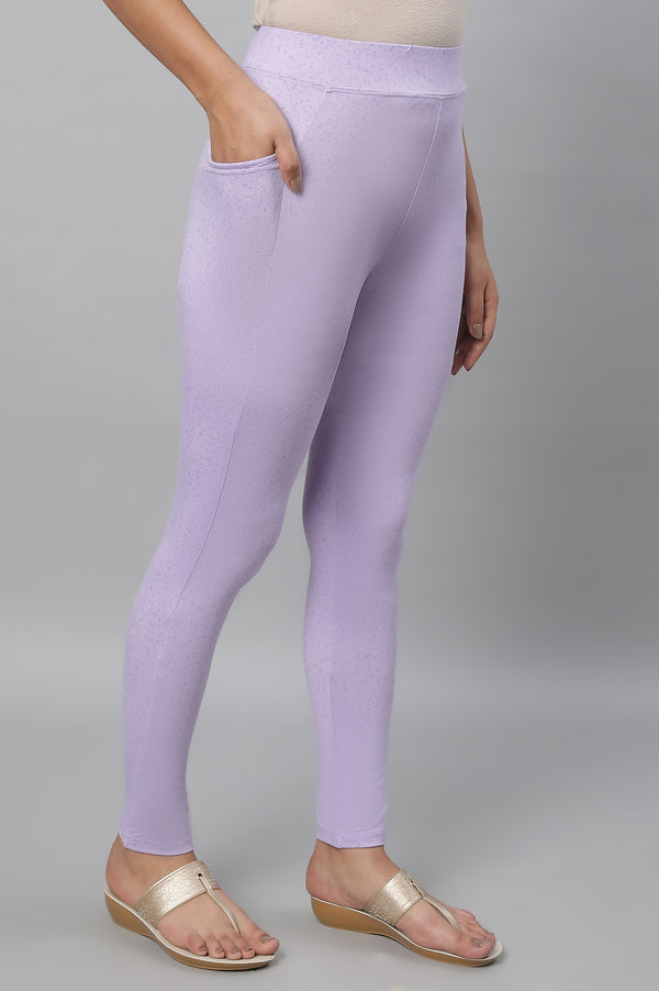 Purple Printed Skinny Fit Yoga Tights With Elasticated Waistband