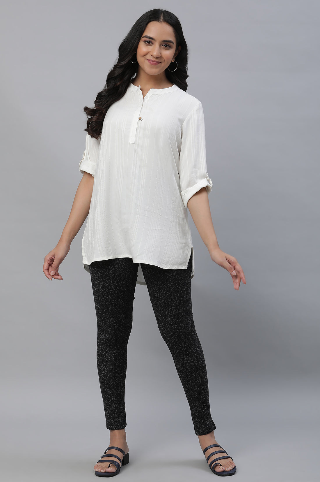 Black Printed Skinny Fit Tights With Elasticated Waist