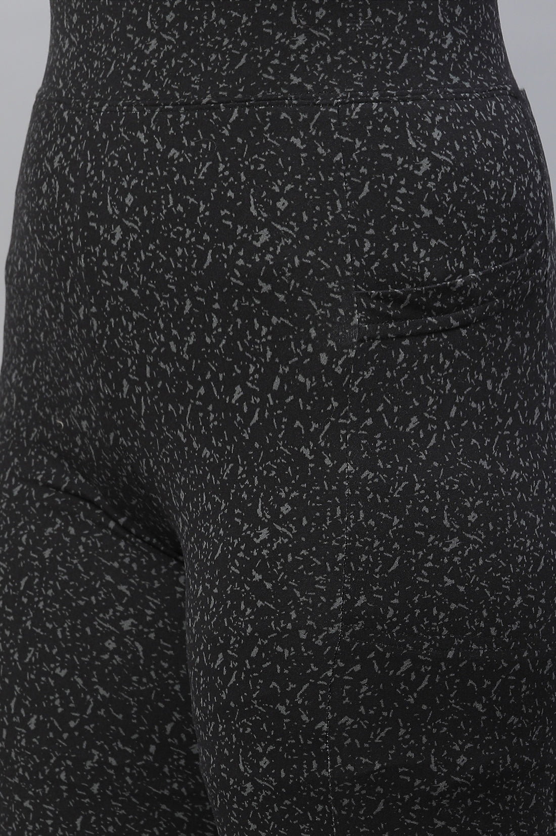 Black Printed Skinny Fit Tights With Elasticated Waist