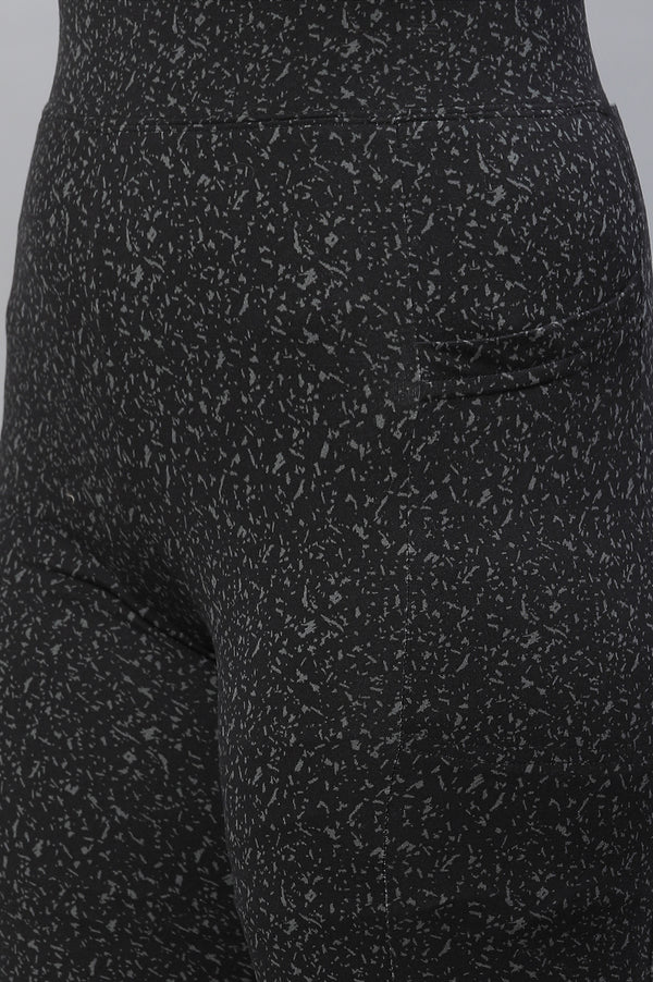 Black Printed Skinny Fit Tights With Elasticated Waist