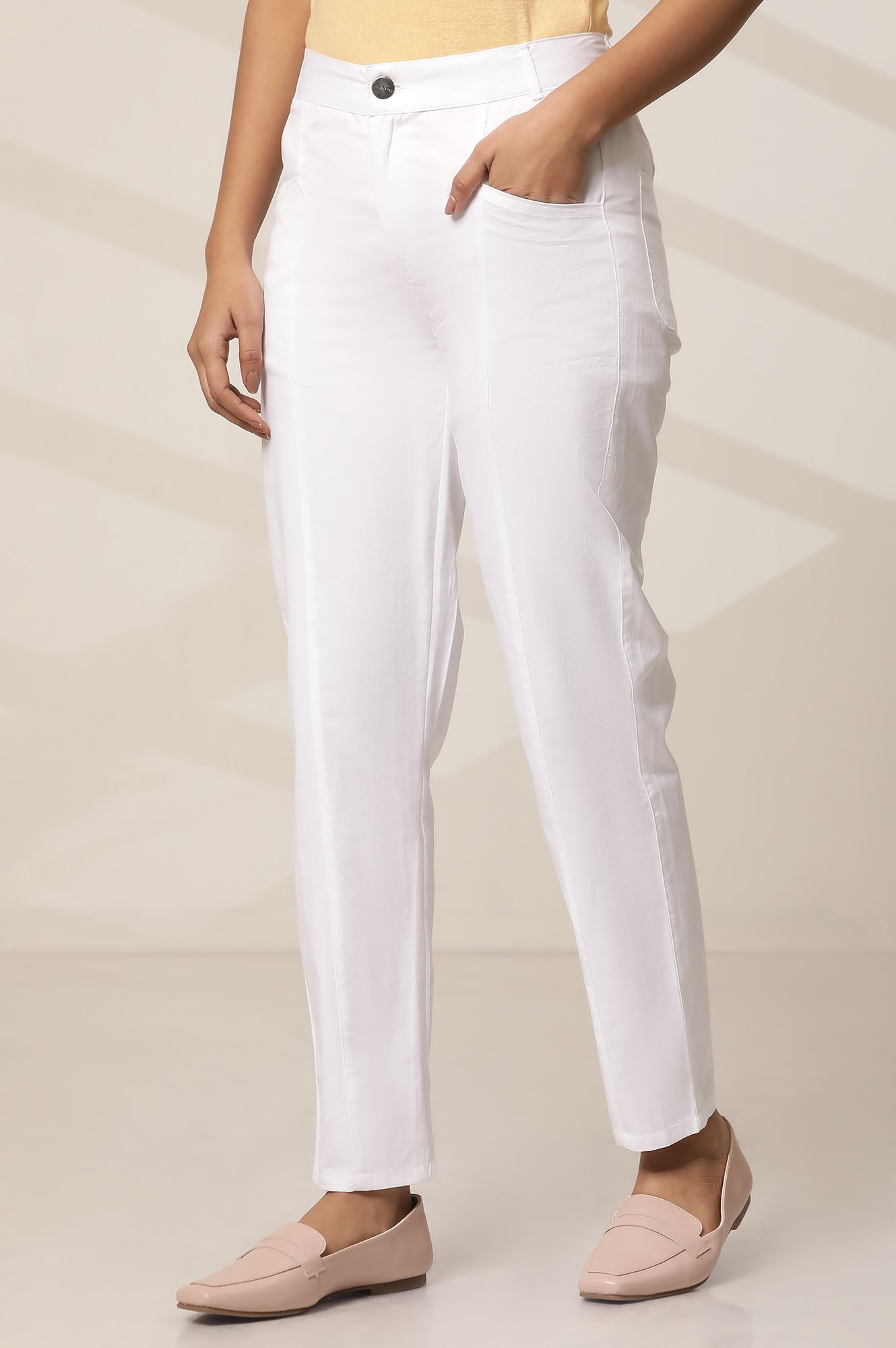 White Casual Slim Fit Trouser Pants