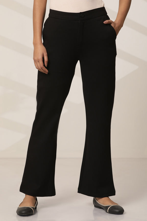 Elleven Women's Black Solid Straight Fit Pants With Elasticated Waist