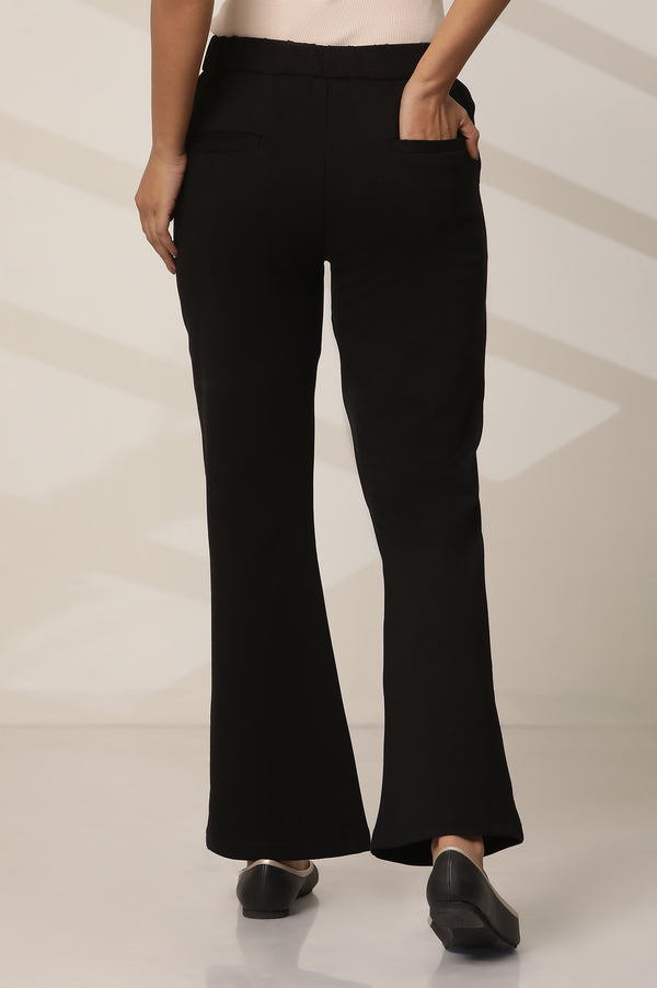 Elleven Women's Black Solid Straight Fit Pants With Elasticated Waist