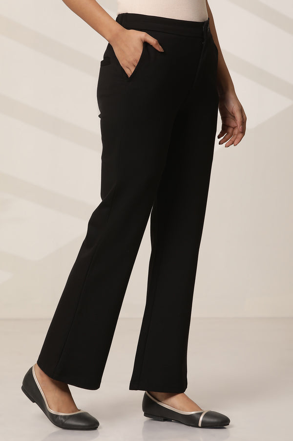 Elleven Women's Black Solid Straight Fit Pants With Elasticated Waist