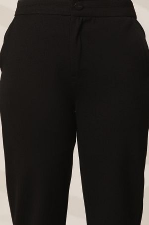 Black Solid Straight Fit Pants With Elasticated Waist