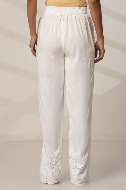 White Rayon Schiffli Narrow Palazzo