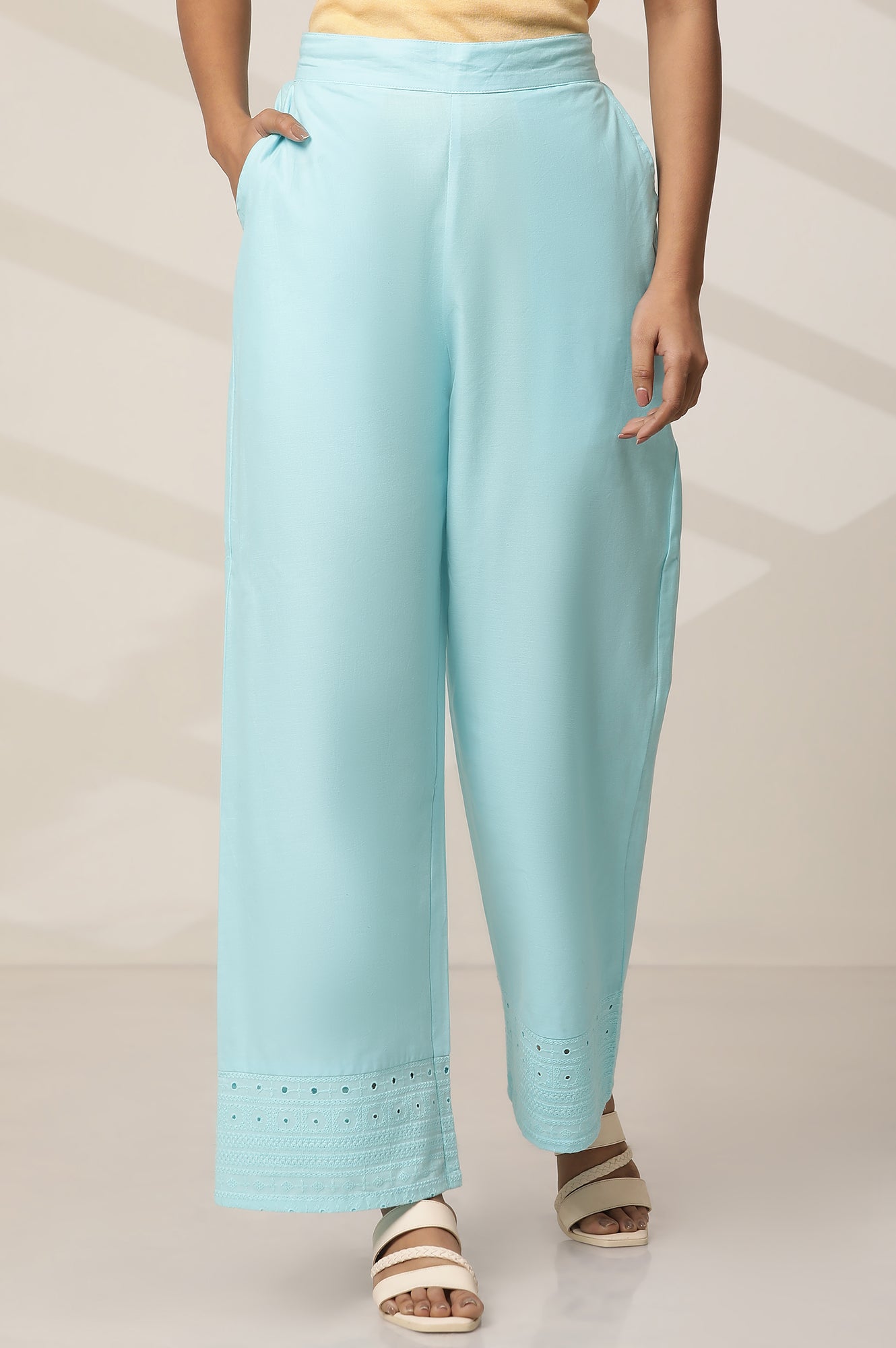 Blue Schiffli Palazzo Pants