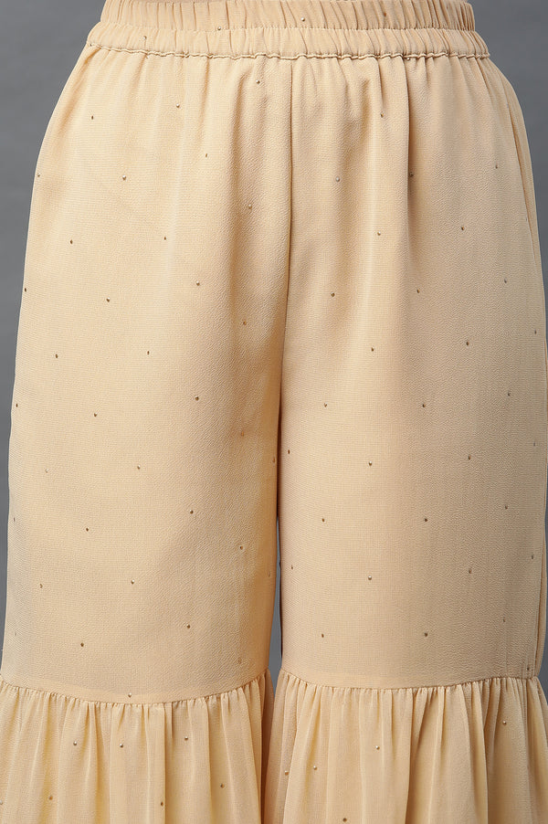 Gold Polka Dots Printed Flared Woven Palazzo With Elasticated Waist