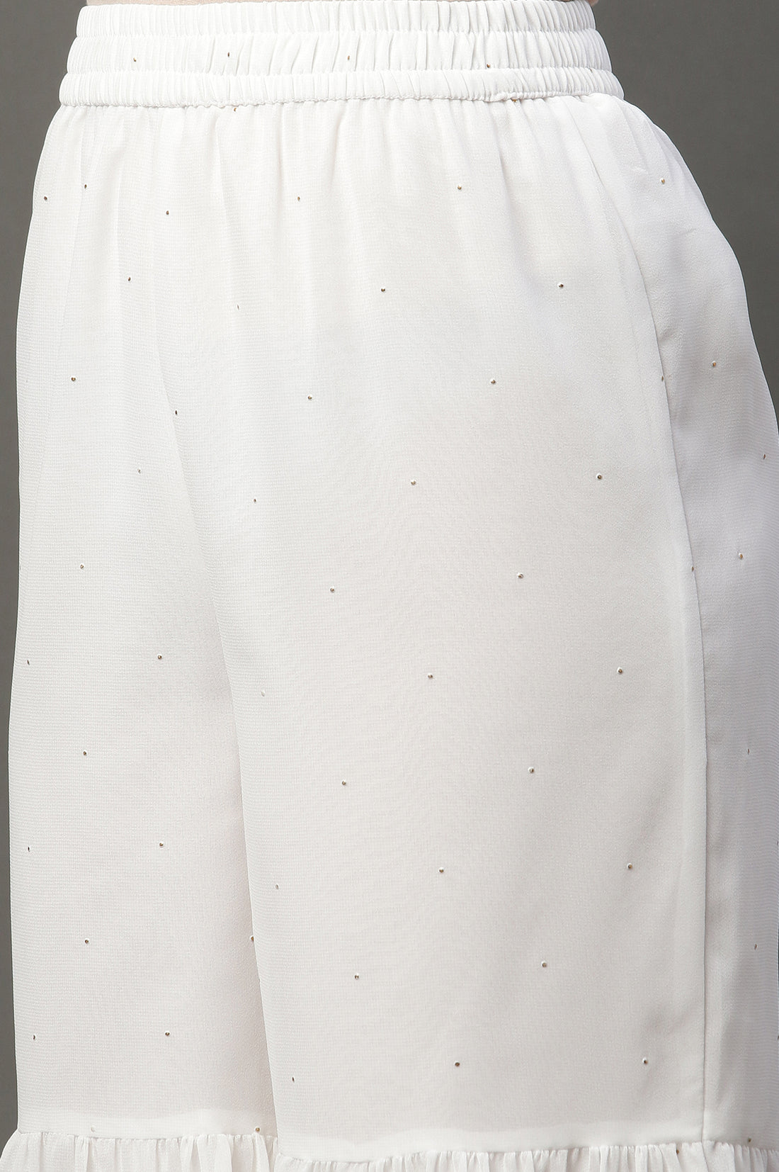 White Polka Dots Printed Flared Georgette Sharara With Elasticated Waist
