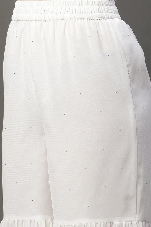 White Polka Dots Printed Flared Georgette Sharara With Elasticated Waist