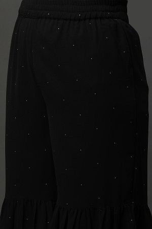 Black Polka Dots Printed Flared Georgette Sharara With Elasticated Waist