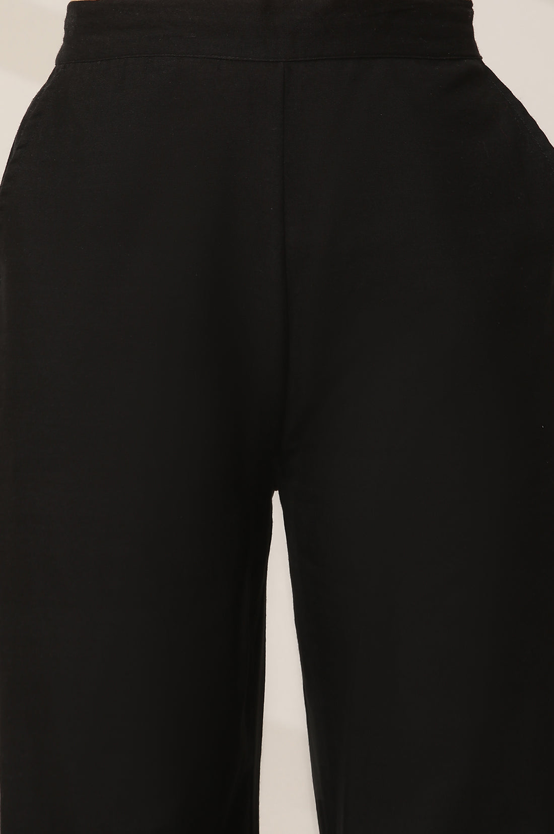 Black Embroidered Semi Flared Cotton Palazzo With Side Pockets