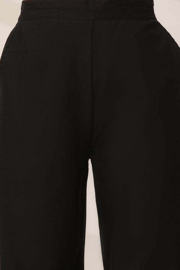 Black Embroidered Semi Flared Cotton Palazzo With Side Pockets