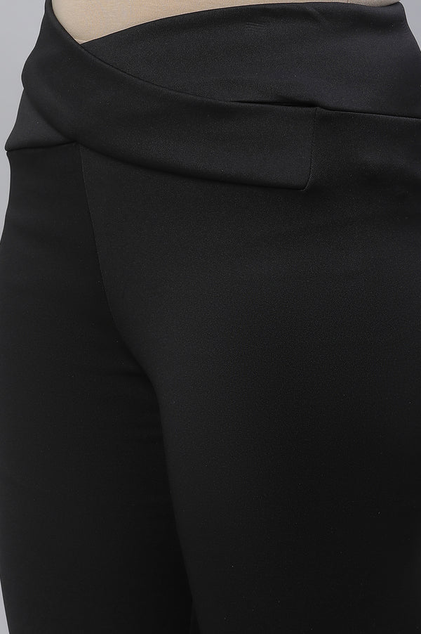 Black Solid Skinny Fit Tights With Criss Cross Waistband