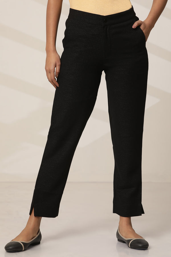 Elleven Women's Black Solid Slim Fit Woven Pants With Elasticated Waist
