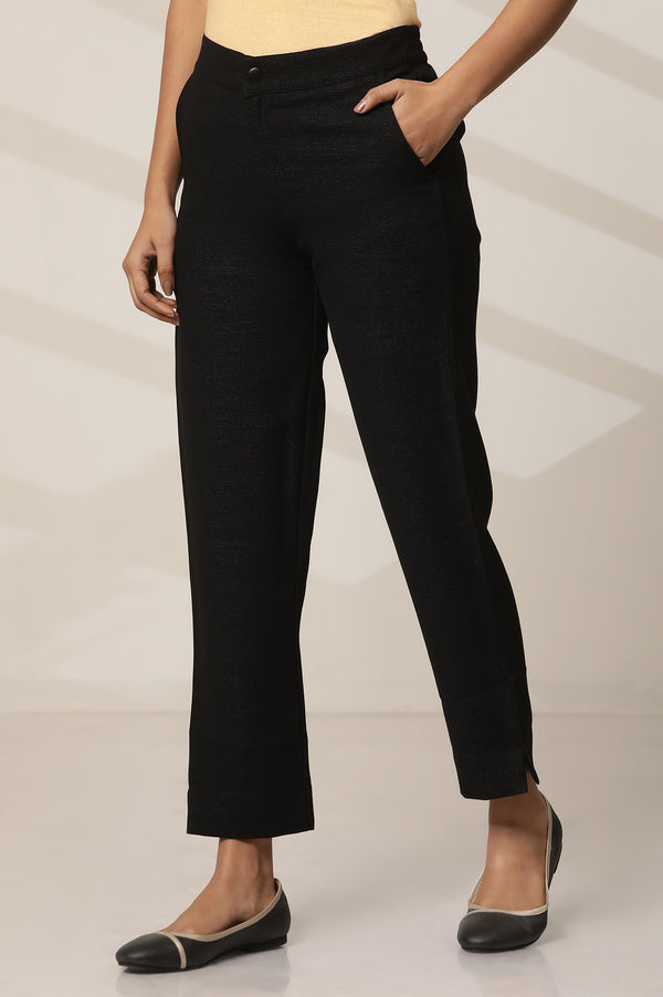 Elleven Women's Black Solid Slim Fit Woven Pants With Elasticated Waist